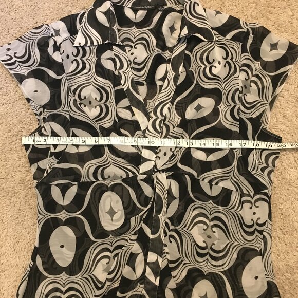 Vintage Monochrome Retro Ogee Cap Sleeve Twist Empress Waist Sheer Chiffon Top - Picture 13 of 16